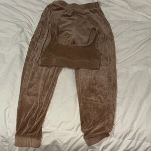 Womens Brown Velour Jogger Pants and bralette set - Brand Unknown